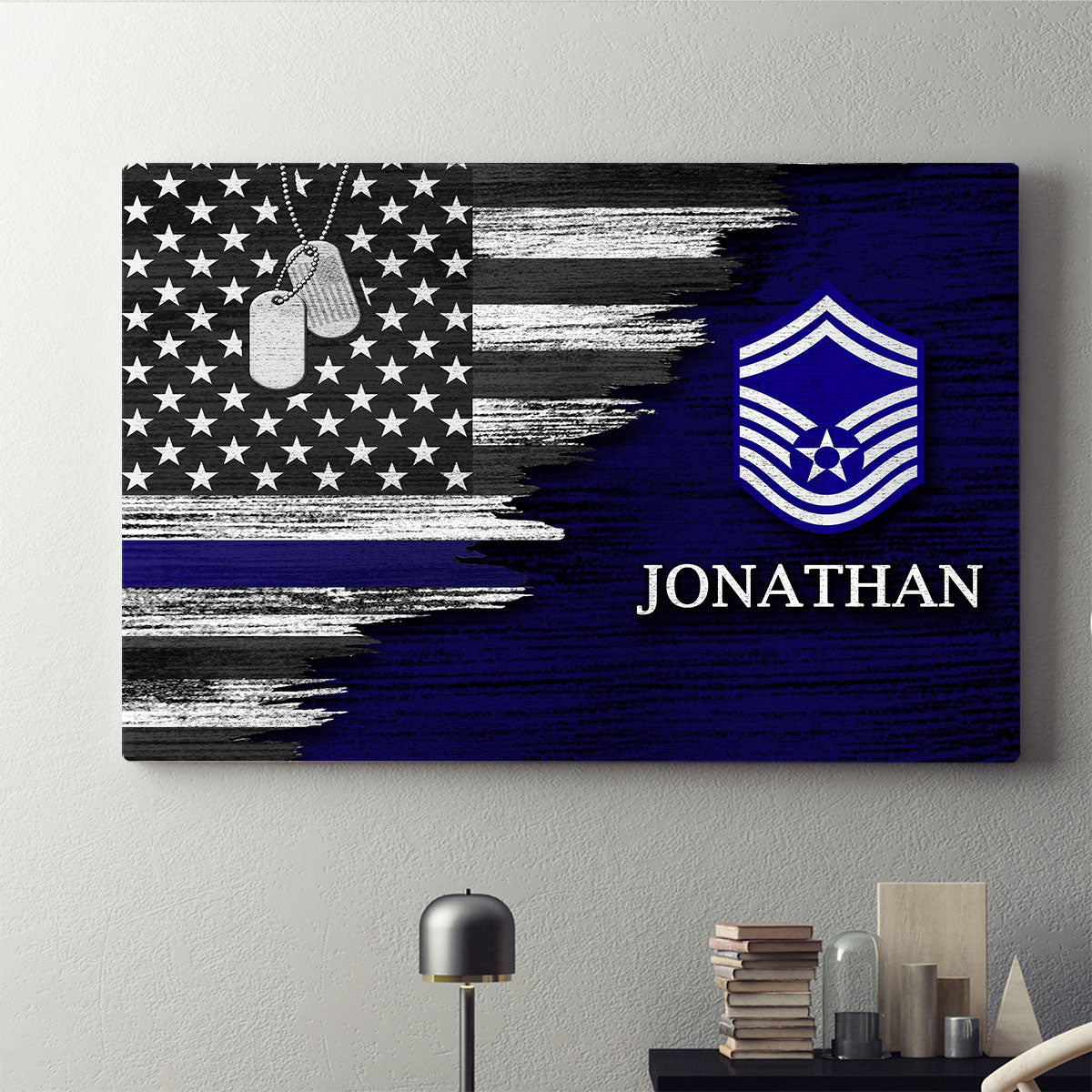 Personalized Custom Name United States Air Officer Insignia Rank Military Soldier American Flag Canvas