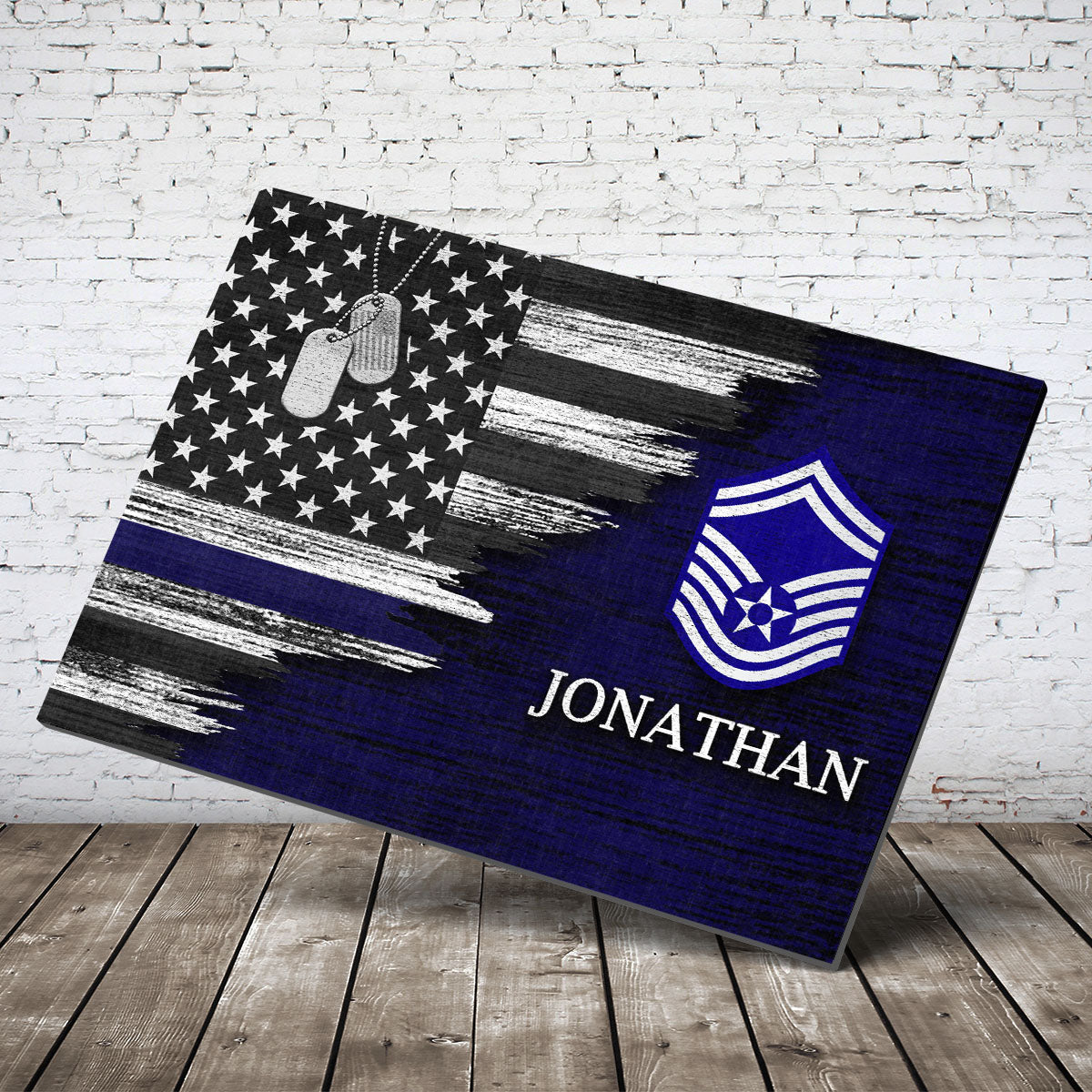 Personalized Custom Name United States Air Officer Insignia Rank Military Soldier American Flag Canvas