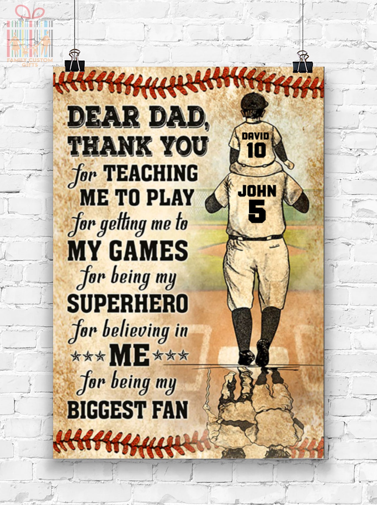 Custom Poster Prints Baseball Dear Dad Thank You For Teaching Me To Play Personalized Wall Art - Premium Poster
