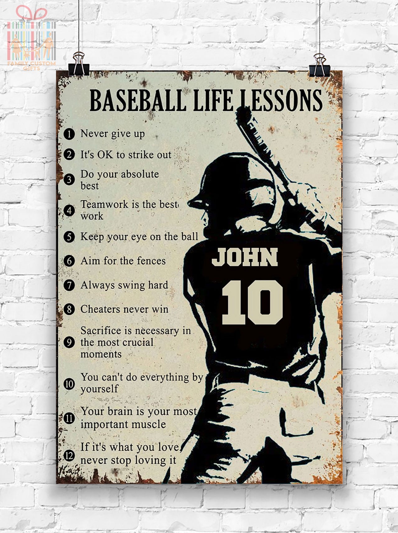 Custom Poster Prints Baseball Life Lessons Never Give Up Funny Personalized Wall Art - Premium Poster