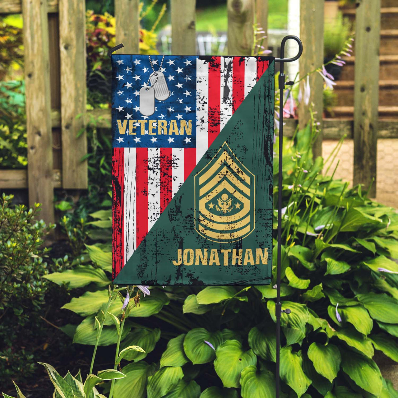 Personalized Custom Name Veteran Rank US Military Soldier Thin Green Line American Flag Garden House Flag Yard Lawn Sign