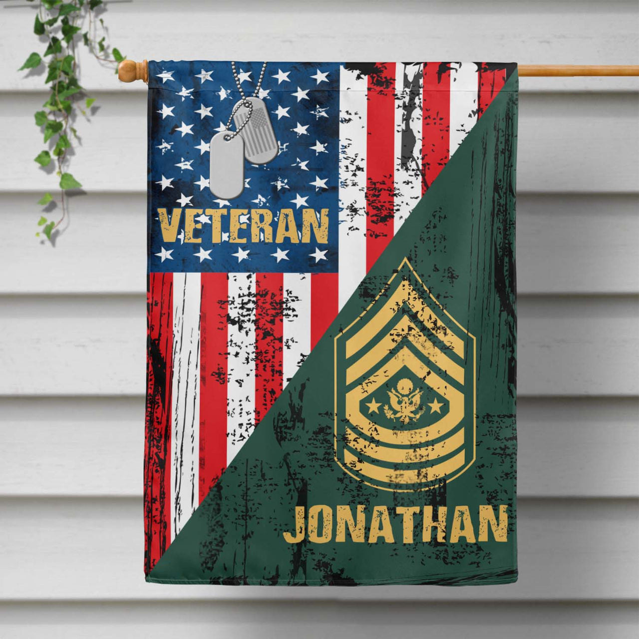 Personalized Custom Name Veteran Rank US Military Soldier Thin Green Line American Flag Garden House Flag Yard Lawn Sign