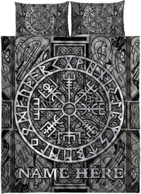 Thumbnail for Custom Quilt Sets Viking Celtic Compass Vegvisir Circle Norse Runes Premium Quilt Bedding for Men Women