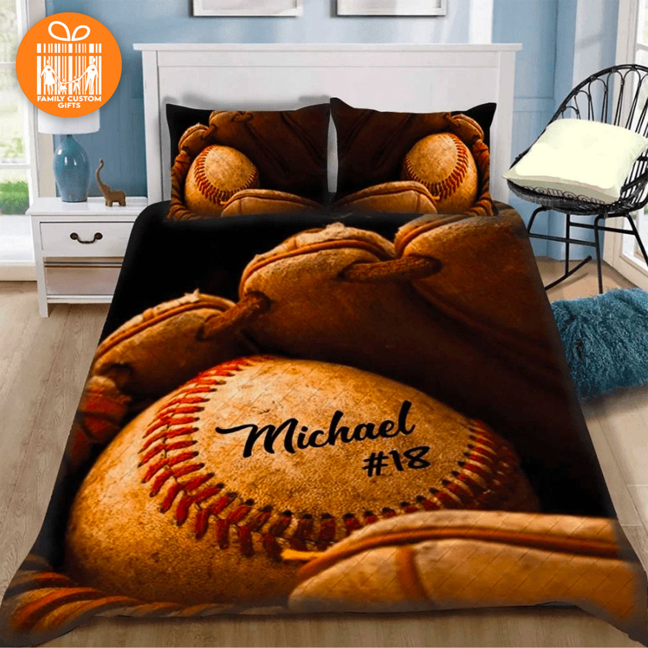 Comforter Vintage Baseball Glove and Ball Custom Bedding Set for Kids Teens Adult Personalized Premium Bed Set