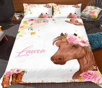 Thumbnail for Custom Quilt Sets Watercolor Flowers Lovely Horses Premium Quilt Bedding for Boys Girls Men Women