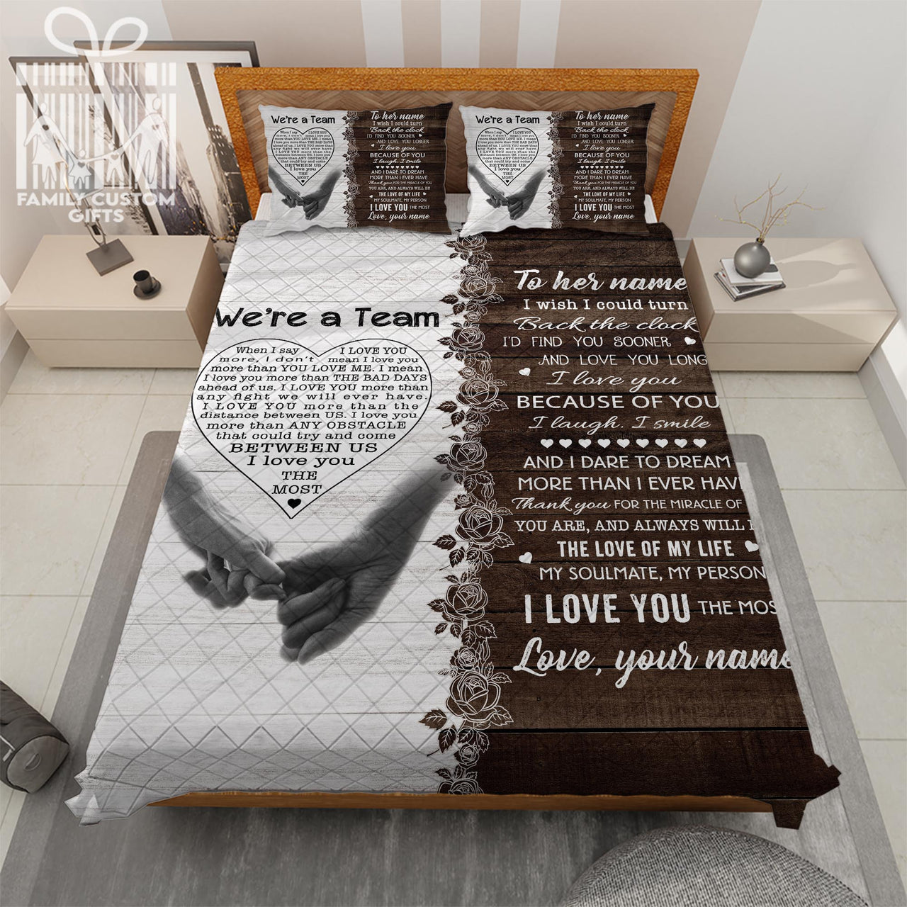 Custom Quilt Sets for Couple We're Are A Team Personalized Quilt Bedding for Her Him - Anniversary Gift