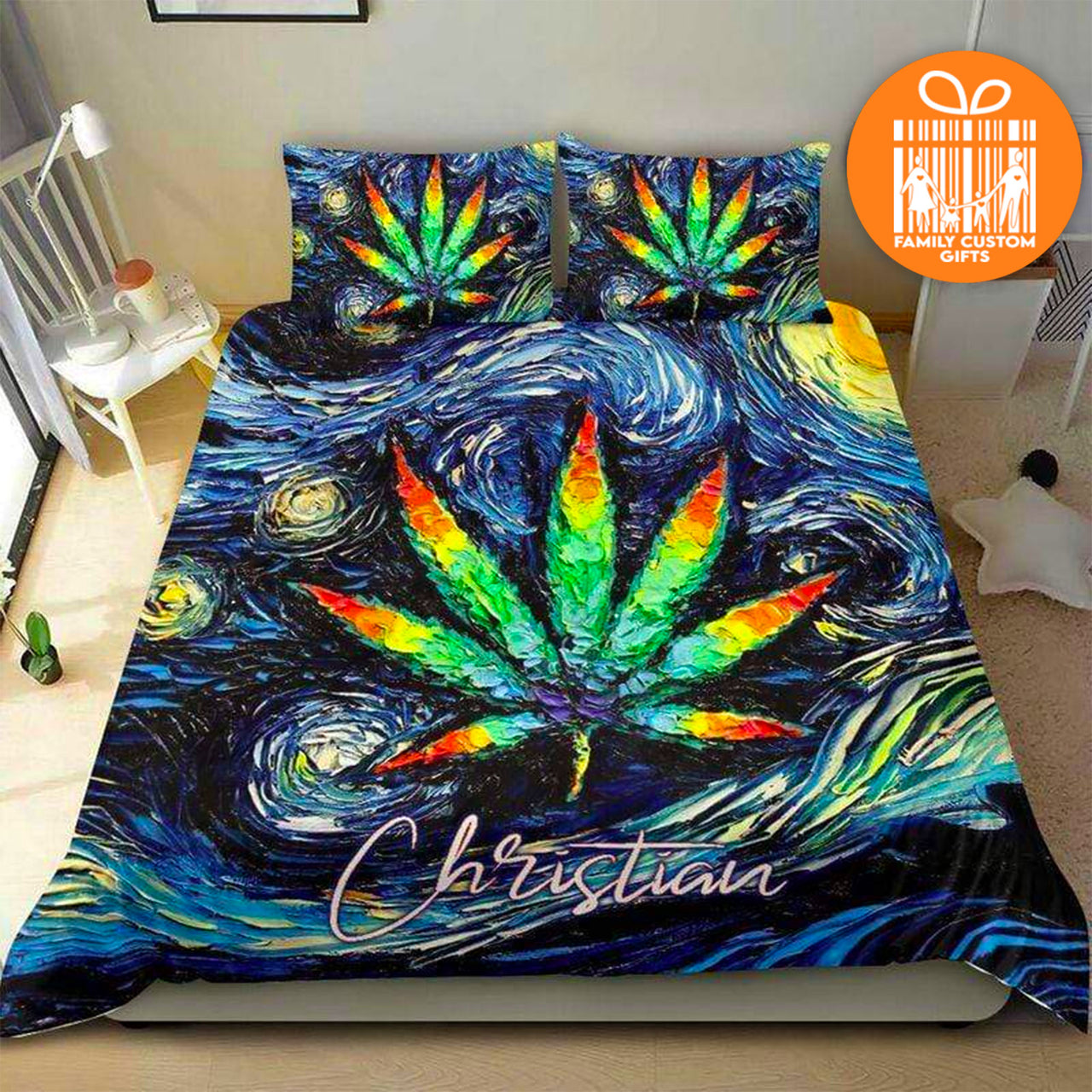 Comforter Marijuana Weed Leaf Starry Night Custom Bedding Set for Kids Teens Adult Personalized Premium Bed Set