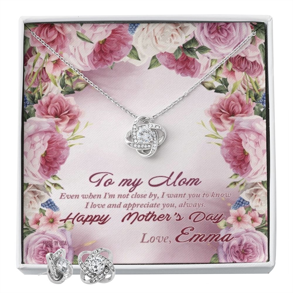 Custom To My Mom 14k White Gold Interlocking Heart Pendant Necklace Jewelry Gifts For Mom Wife Grandma Auntie Mother Day