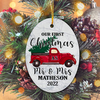 Thumbnail for Our First Christmas Married as Mr and Mrs Truck Personalized Christmas Premium Ceramic Ornaments Sets