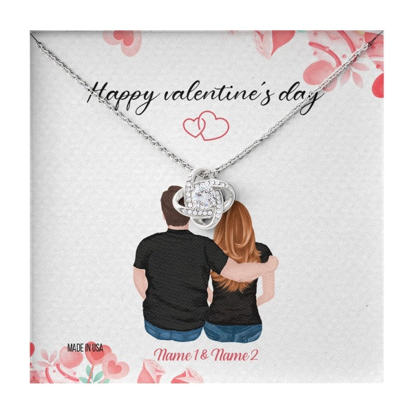 Custom Valentine Couple 14k White Gold Interlocking Heart Pendant Necklace Jewelry Gifts For Girlfriend Wife Fiancee Woman Girl