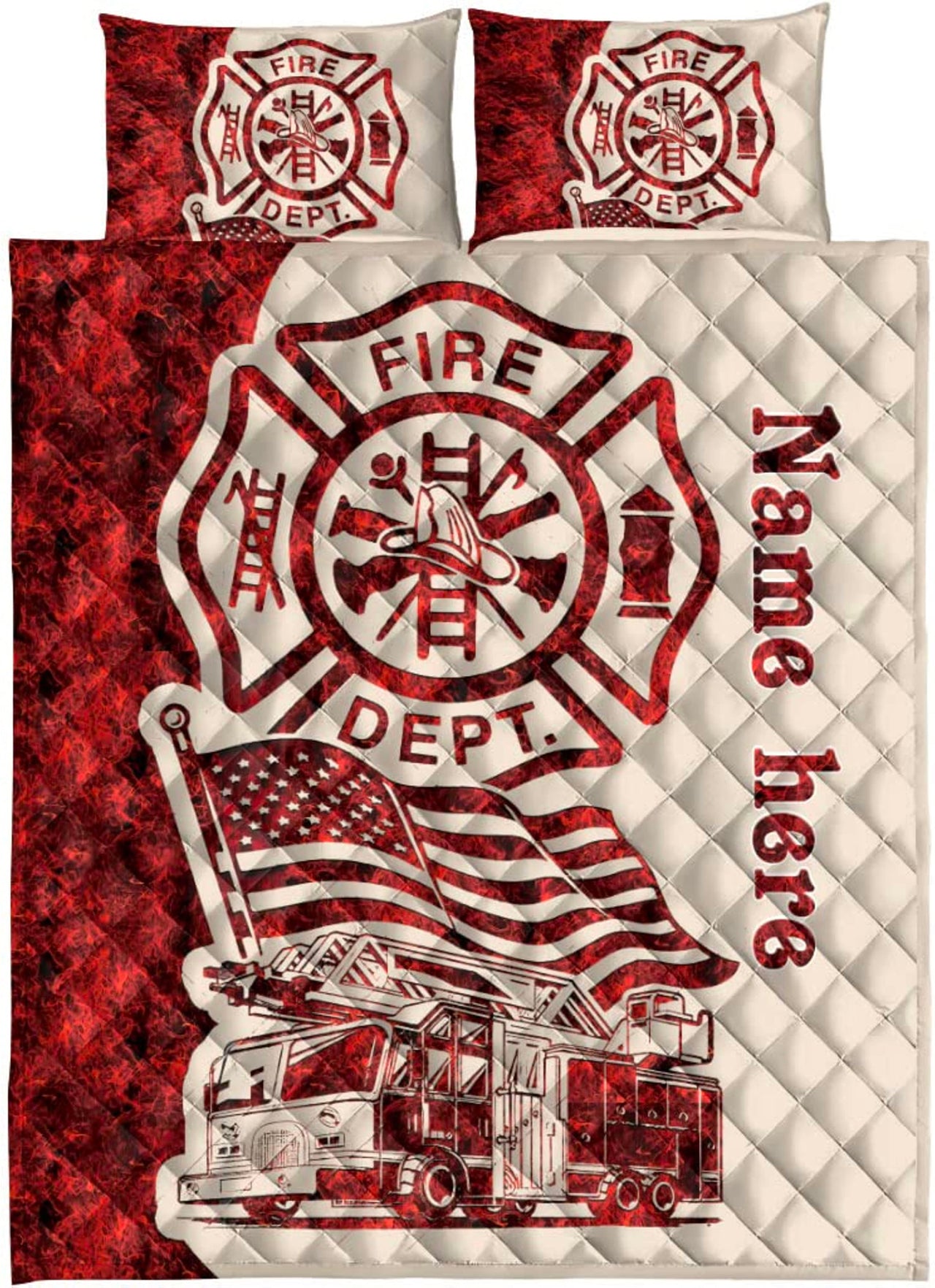 Custom Quilt Sets Firefighter Fire Truck Thin Red Line Premium Quilt Bedding for Boys Girls Men Women