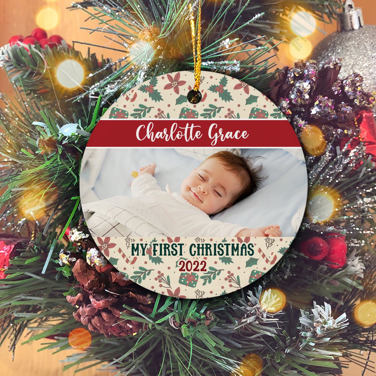 Baby My First Christmas With Photo Personalized Christmas Premium Ceramic Ornaments Sets