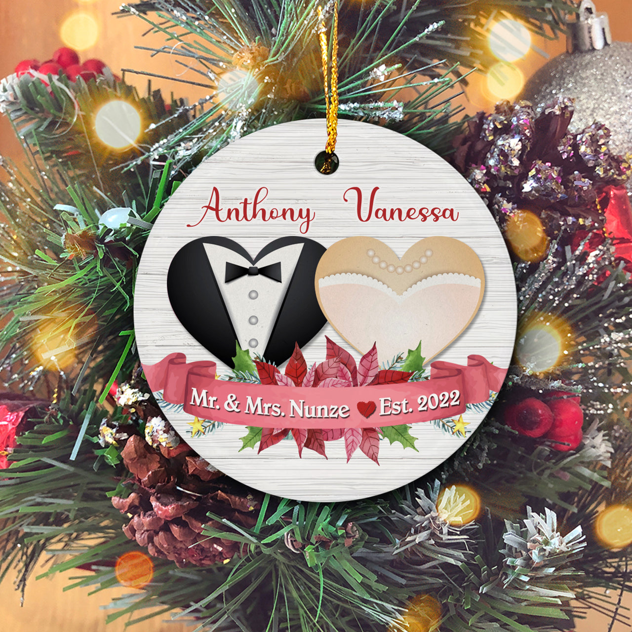 Mr and Mrs First Christmas Married Personalized Christmas Premium Ceramic Ornaments Sets for Christmas Tree