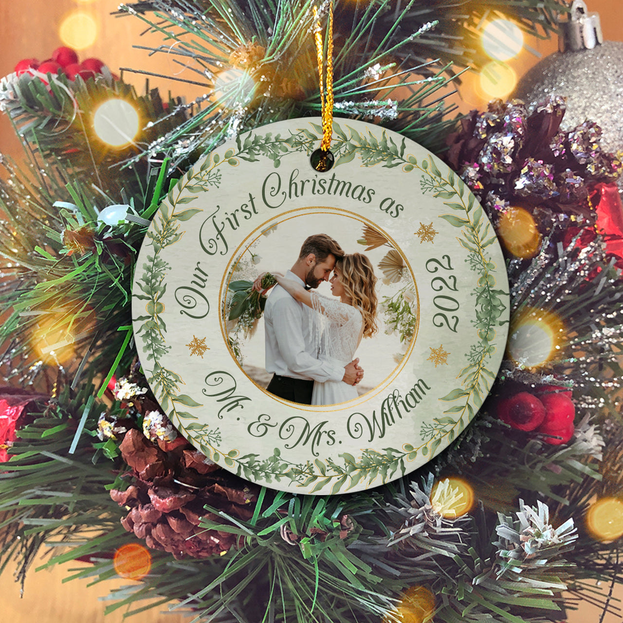 Our First Christmas Married as Mr and Mrs Personalized Christmas Premium Ceramic Ornaments Sets