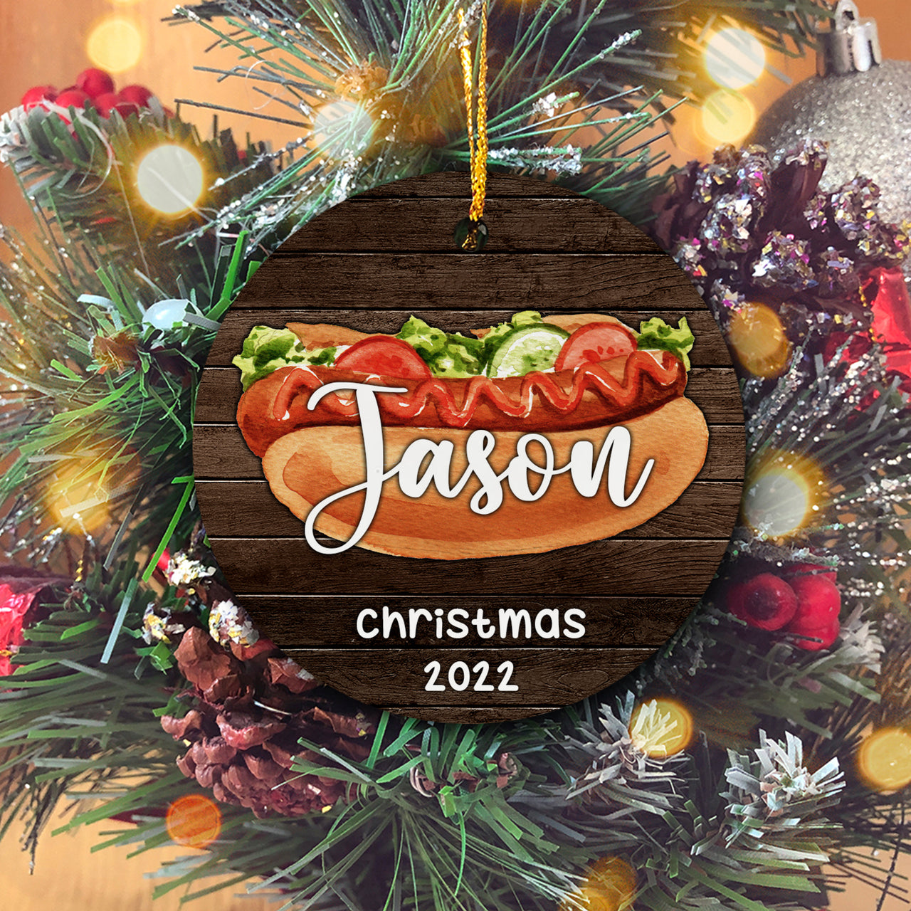 Hot Dog Personalized Christmas Premium Ceramic Ornaments Sets for Christmas Tree