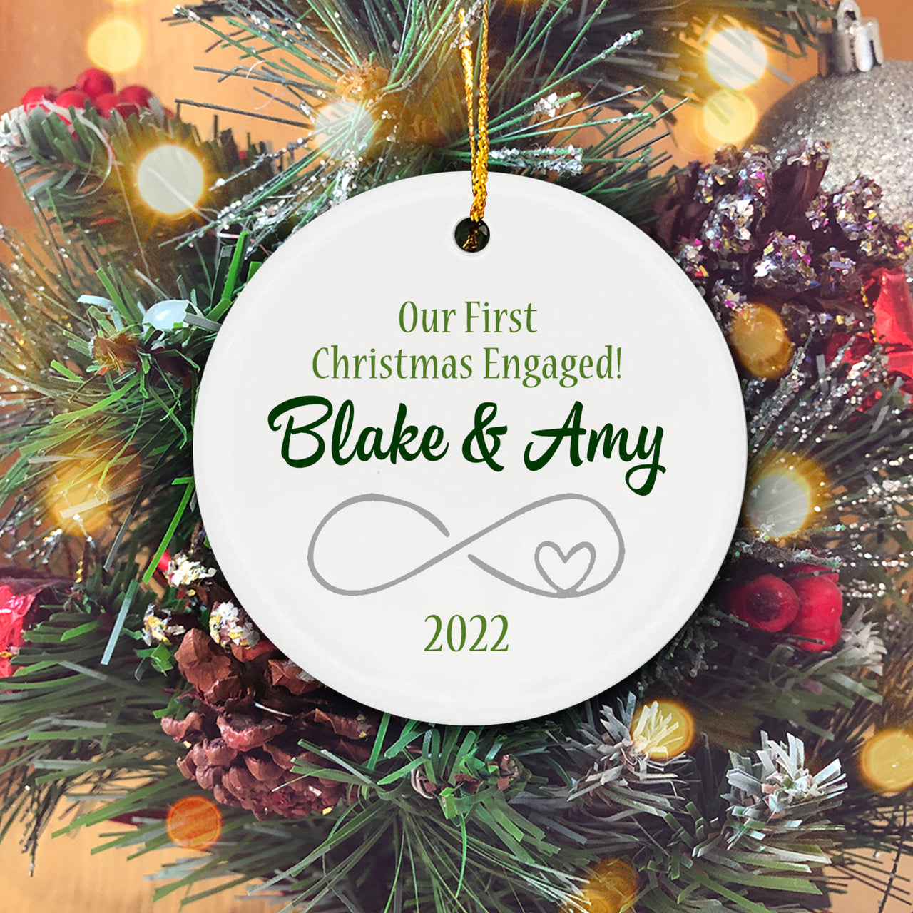 Our First Christmas Engaged Personalized Christmas Premium Ceramic Ornaments Sets for Christmas Tree