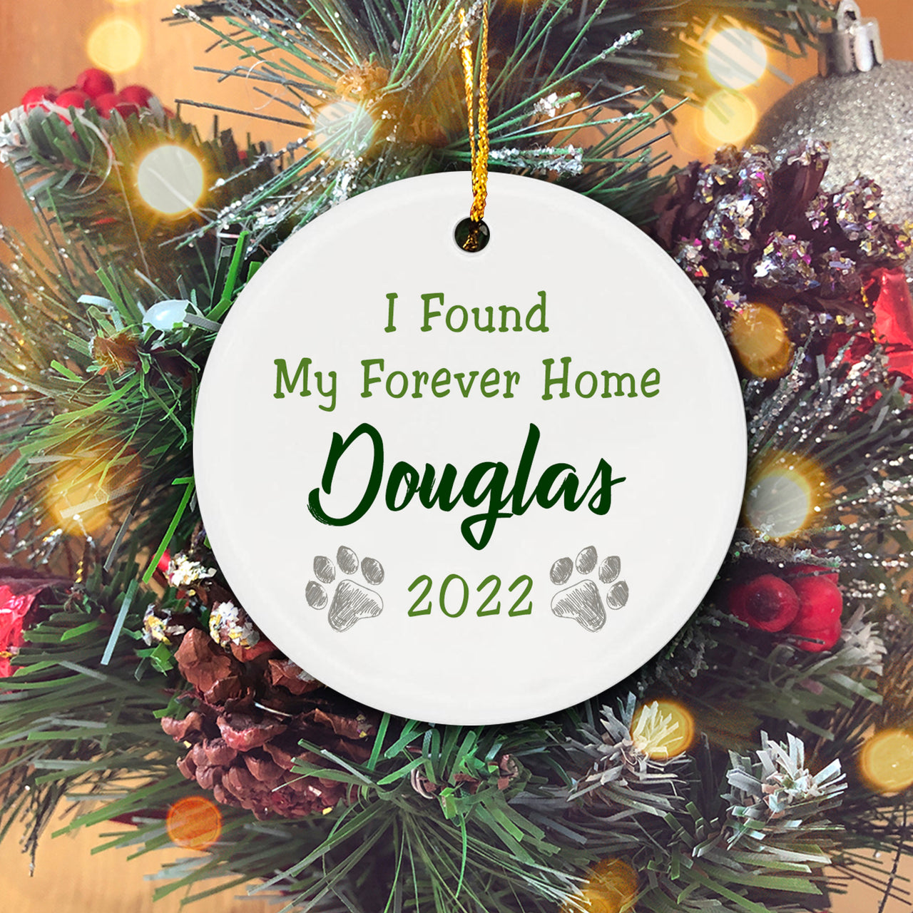 Pet Dog Adoption Gift Found My Forever Home Personalized Christmas Premium Ceramic Ornaments Sets