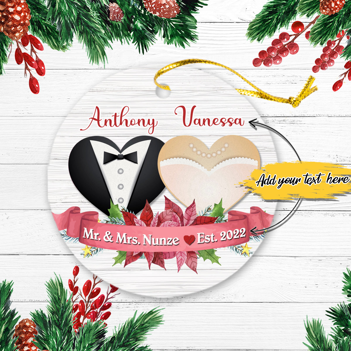 Mr and Mrs First Christmas Married Personalized Christmas Premium Ceramic Ornaments Sets for Christmas Tree