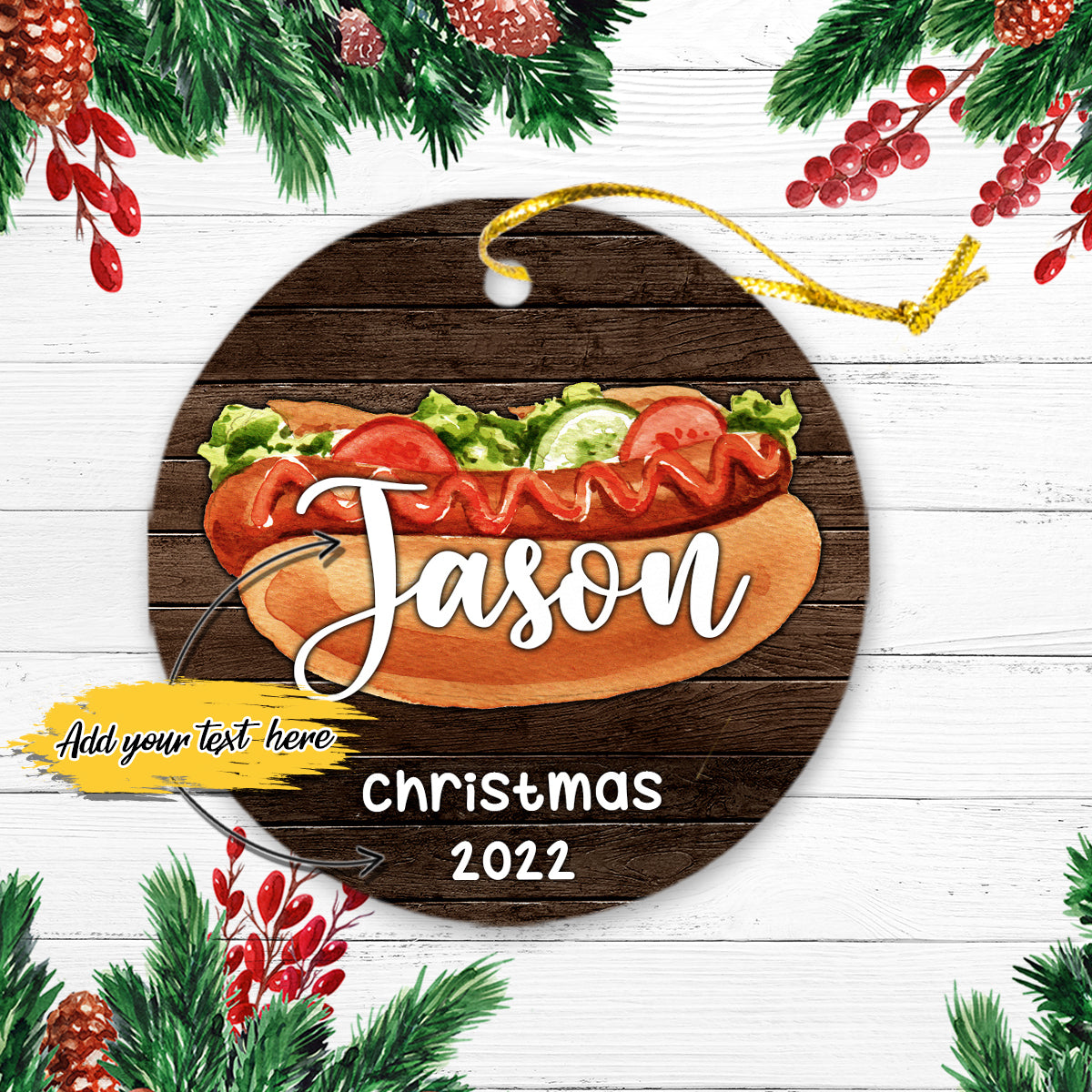 Hot Dog Personalized Christmas Premium Ceramic Ornaments Sets for Christmas Tree