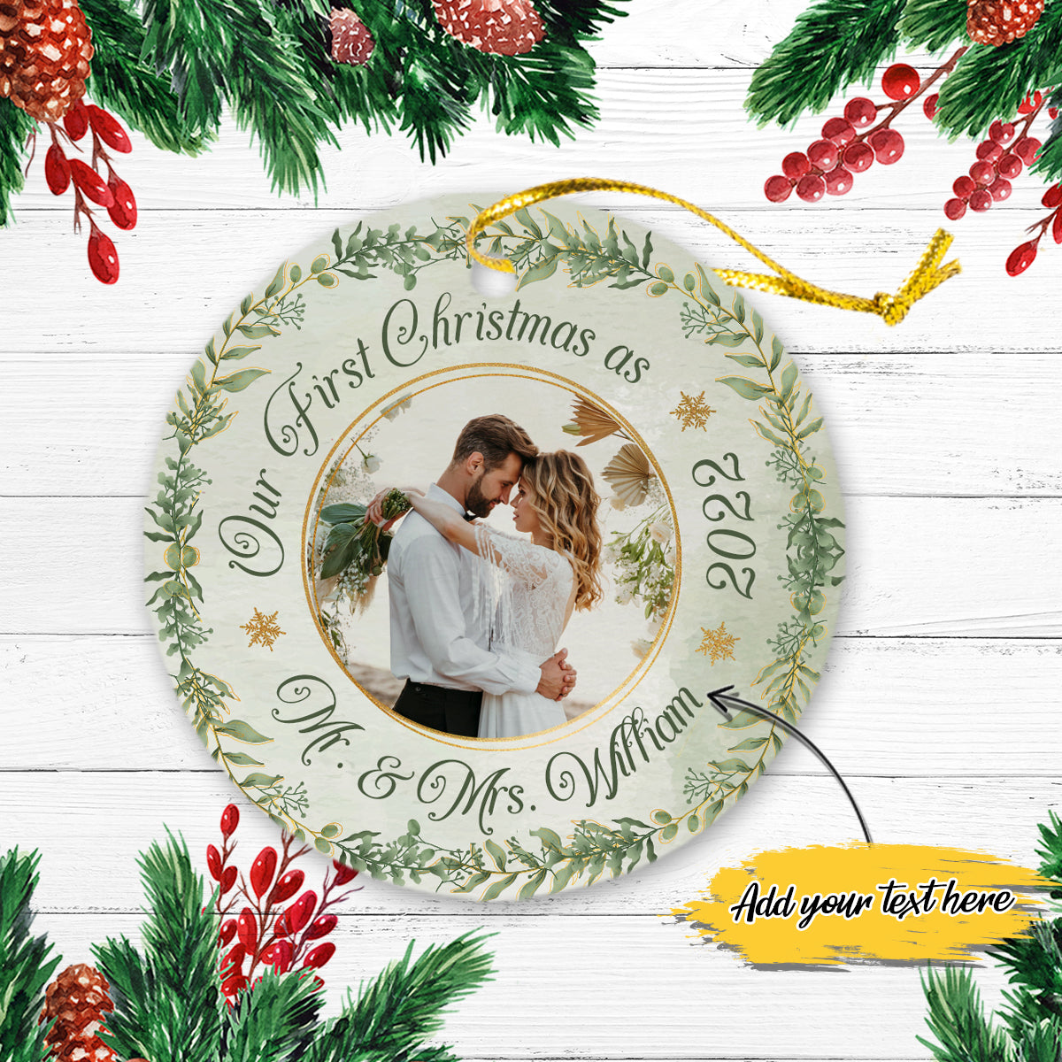 Our First Christmas Married as Mr and Mrs Personalized Christmas Premium Ceramic Ornaments Sets
