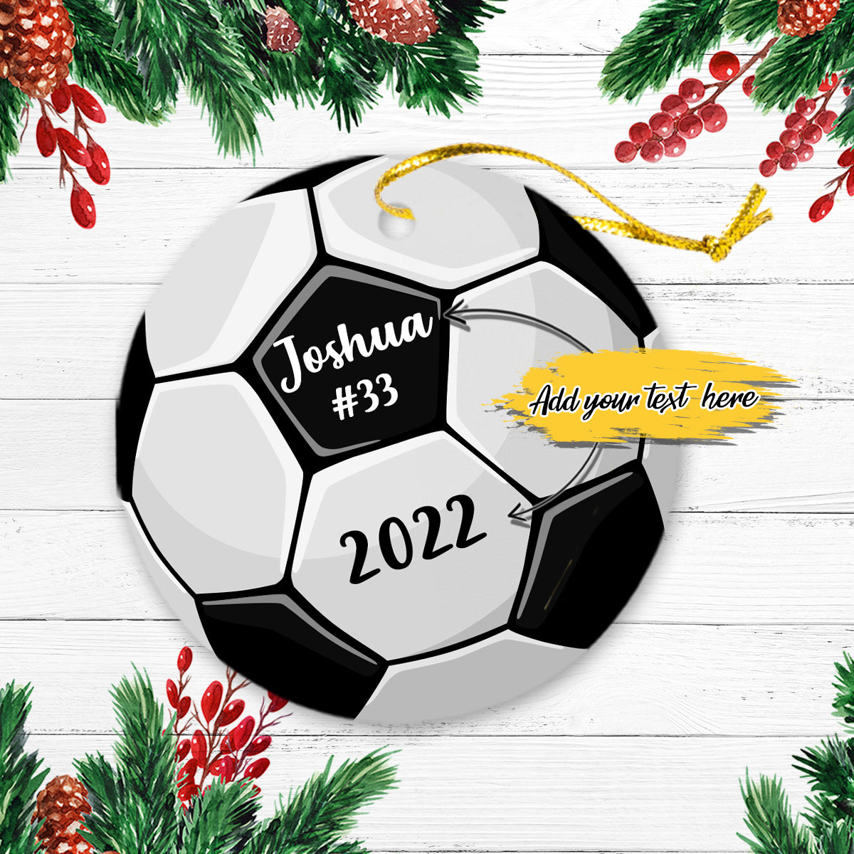 Soccer Ball Personalized Christmas Premium Ceramic Ornaments Sets for Christmas Tree