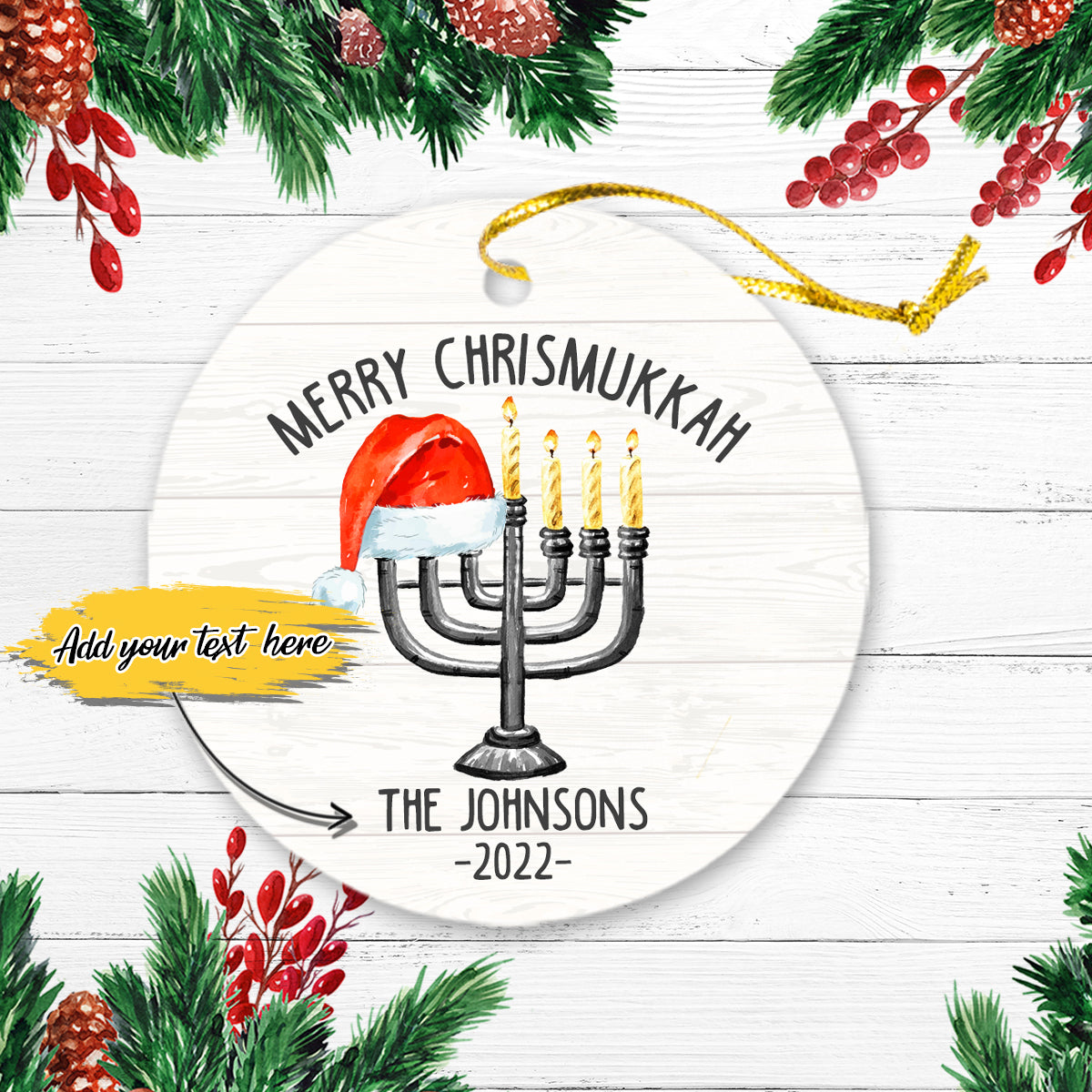 Merry Chrismukkah Christmas Hannukah Personalized Christmas Premium Ceramic Ornaments Sets for Christmas Tree