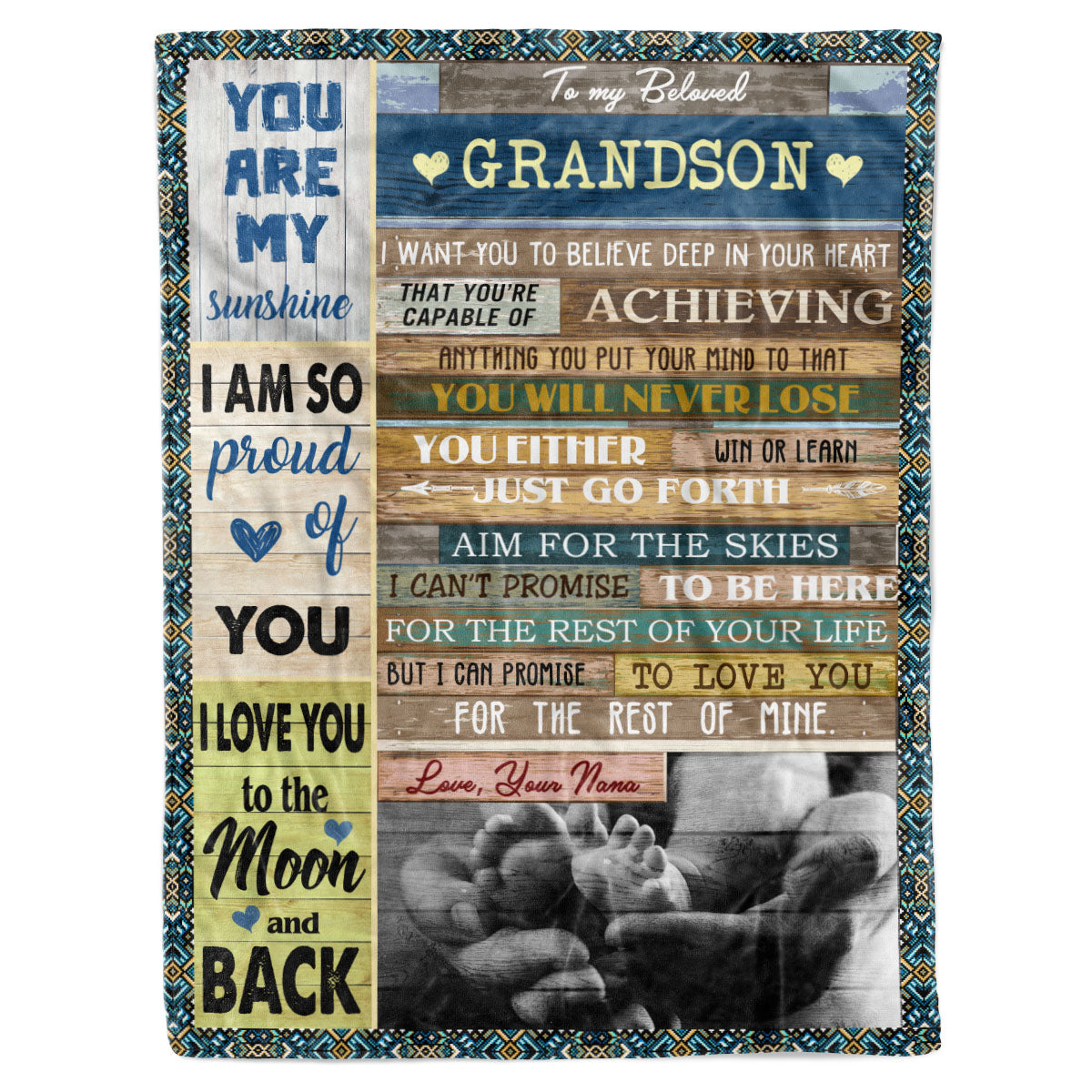 Personalized Custom Grandpa Grandma Name to My Beloved Grandson Fleece Sherpa Blanket